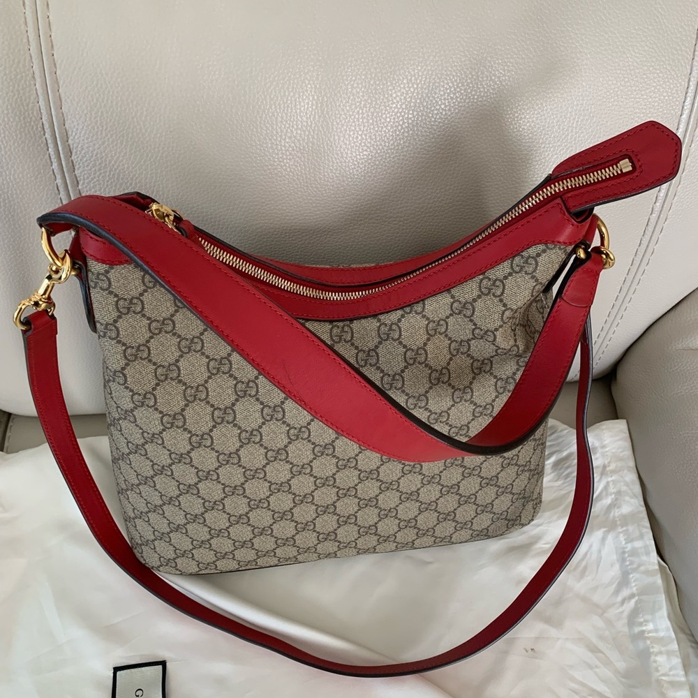 Gucci Red and Tan Shoulder Bag with GG Monogram